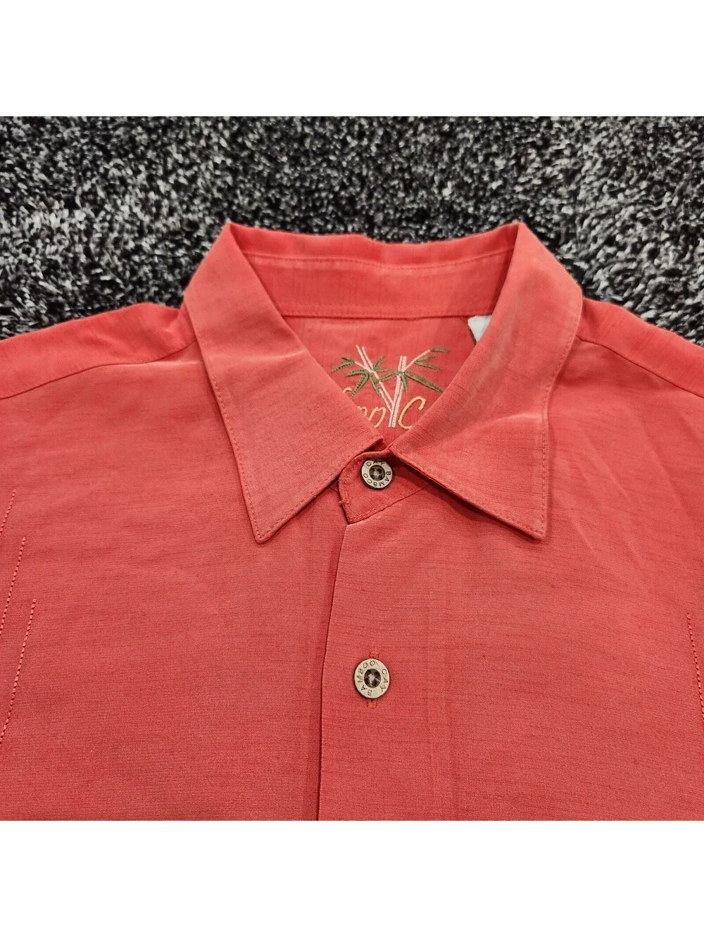Bamboo Cay Mens L Coral Bird of Paradise Guayabera Camp Shirt Modal Blend